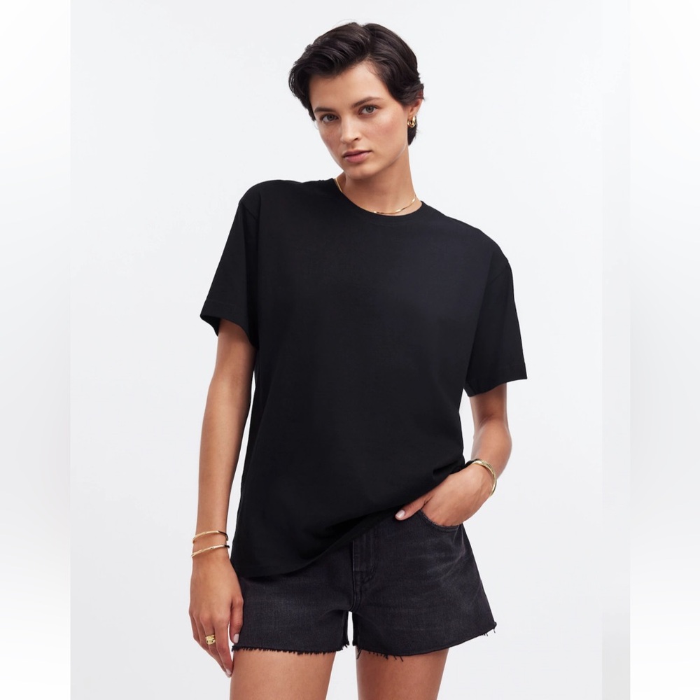 MADEWELL Black Cotton Relaxed Oversized Tee Shirt Top Size Large